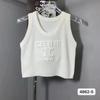 2025 Nuevo Estilo de Verano de Alta Gama Camisola Tejida de Punto Elástica sin Mangas con Cuello Redondo y Letras en Relieve Luce Delgada y a la Moda
