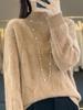 Suéter de Cuello Alto Medio de Lana Pura para Mujer Otoño e Invierno Nuevo Grueso Trenzado Chaqueta Interior Talla Grande Suéter Tejido Camiseta Base para Mujer