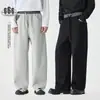 Sanhomme Calça Casual Longa de Retalhos Xadrez Tendência Estilo Americano Cintura Elástica Perna Larga Solta Calça de Moletom Esportiva Masculina 3155