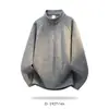 Moletom Masculino Casual de Peso Pesado Americano Gola Meia-Alta com Zíper Gola Alta Manga Raglan Cor Sólida Solto Camada Base Masculino