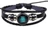 Pulseira dos Doze Signos do Zodíaco Joias Estilo Quente Europeu e Americano Vidro Liga Transfronteiriça Multicamadas Trançada Luminosa Punk Couro Vaca Céu Noturno