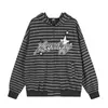 Moletom com capuz listrado solto para homens, marca trendy europeia e americana, com lettering 'vibe', camisa esportiva casual bordada para primavera e outono