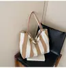 Bolsa de Lona Artística Casual de Gran Capacidad 2025 Primavera Nueva Estilo Coreano Rayas Moda Bolso de Mano Bolso de Hombro