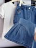 Jeans de mezclilla para niña para principios de otoño, pantalones nuevos elásticos casuales versátiles con diseño acampanado de cola de pez para niños, conjunto para padres e hijos