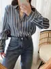 Camisa Retro Francesa Holgada Tono Perezoso Pesada Suave Cera Arena Crepé Satén Seda Rayas Verticales Clásicas