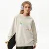 Moletom de Algodão Pesado para Casais, Corte Amplo, Gola Redonda, Pulôver sem Capuz, Versátil, Quente, Blusa Estampada para Outono e Inverno
