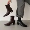 Botines de trabajo elegantes de 5.5CM, cómodos y versátiles, con puntera cuadrada, tacón medio grueso, de tejido elástico, corte ajustado