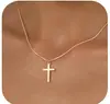 Colar Cruzado Feminino Europeu e Americano Exquisito Banhado a Ouro 14K Camadas Moda Pingente de Alto Padrão