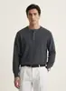 Nuevo Suéter de Punto Gofrado para Hombre con Cuello Henley de Comercio Exterior Color Sólido Tres Botones Cuello Semiabierto Manga Larga Jersey