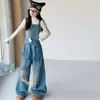 Conjunto de Mono de Tirantes Finos para Niñas Estilo Hot Girl Otoño Lavado Desgastado Bolsillo con Desgarros Overol de Mezclilla 2026 Top