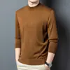 Suéter de punto fino 100% lana de manga larga, popular camisa base delgada de cuello medio alto en 10 colores, top para hombre
