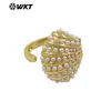 Anillo Abierto Ajustable Mpr163 para Mujer, Chapado en Oro de 18 Quilates, Latón, Incrustaciones de Perlas Artificiales, El Más Vendido en Europa y América