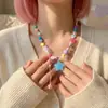 Collar de Parche de Abalorios Estilo Dopamina de Verano en Colores Caramelo, Accesorio de Moda Dulce y Fresco para Chicas Calientes, Colgante Versátil de Estrella Azul