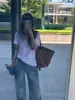 Estilo Coreano Simple Combinable para Todo Ocasión Casual Aspecto Delgado Hombros Anchos Sueltos Cuello en V Algodón Puro Manga Corta Verano para Mujer Elegante para el Trabajo Base de Moda