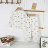 Pijamas para Niñas, Ropa Casual Fresca de Verano para Niños, Conjuntos Lindos de Cardigan con Dibujos Animados, Ropa Holgada con Aire Acondicionado para Niños
