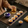 Moji Caja de Regalo Completa Juego de Té de Cerámica Juego de Té Kung Fu Hogar Color de Mineral Crudo Esmalte Tapa Azul Juego de Tazas