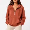 Roupas femininas transfronteiriças europeias e americanas 2026, moletom liso para compras do dia a dia, moletom com capuz e zíper parcial de manga longa estilo casual