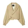 Moda Femenina Transfronteriza Aliexpress Más Vendido Elegante Solapa Grande Cinturón de Lazo Lateral Abrigo Corto Adornado para Mujer Primavera