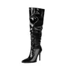 35-41 Outono/Inverno Botas de Couro de Cano Alto Femininas Bico Fino Salto Agulha Transfronteiriça Tamanho Grande Zíper Lateral Botas Femininas Leves Botas Martin