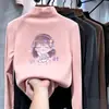 Camiseta de fleece de manga comprida outono e inverno para meninas, segunda pele de outono para bebês, top quente e casual com desenho animado, roupas infantis