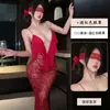 Lencería sexy para coquetear, vestido largo de encaje estilo francés para señoras maduras, uniforme seductor de deseo puro para discoteca, ropa de noche 1543