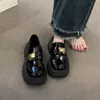 Zapatos Retro Negros de Suela Gruesa Estilo Británico Pequeños de Cuero para Mujer Mary Jane Slip-On Mocasines Flats 2025 Otoño Nuevo Estilo