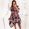 Vestido curto de manga curta com estampa, abotoamento simples e amarração na cintura, moda feminina europeia e americana mais vendido no eBay, AliExpress, Amazon