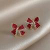 Aretes Rojos Elegantes de Venta Caliente Transfronteriza Aretes de Diamante Rosa Lazo Aretes Rojos de Red Este Año
