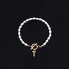 2025 Moda Nueva Transfronteriza Pulsera de Letras Inglesas Cobre Incrustado Circonita Oval Perla de Imitación Pulsera de Perlas al por Mayor