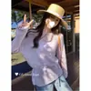 Blusa de Tricô com Manga Longa, Decote de um Ombro e Recortes, Estilo Férias, Camisa Cover-Up Feminina com Caimento Solto e Proteção Solar