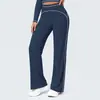 Pantalones casuales deportivos de pierna ancha con tacto a desnudo cepillado, de cintura alta, con bloques de color, corte holgado, para correr al aire libre y fitness, pantalones acampanados