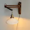 Lámpara de pared retráctil plegable telescópica estilo retro japonés para dormitorio mesita de noche sin cableado lámpara basculante de madera desplazable LED