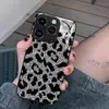 Funda popular europea y americana con estampado de leopardo y purpurina plateada para iPhone 14, funda creativa de cristal personalizada para hombre para Apple 17 Pro Max