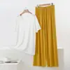 Conjunto de Pijama Casual para Mujer de Verano Delgado Talla Grande, Manga Corta, Pantalones Largos Anchos Cortados, Adecuado para Usar como Ropa de Exterior