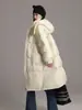 Casaco de inverno longo acolchoado 90% plumas de pato 2026 novo para mulheres, corte solto, espesso, extremamente quente, acinturado, com capuz