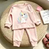 Novo estilo de conjunto de roupa íntima térmica infantil, pijama de outono para meninas, roupas de outono para bebês meninas, calças de outono e roupas de ficar em casa, atacado de roupas infantis