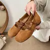 Zapatos Mary Jane de Gamuza Retro con Cordones para Mujer 2026 Otoño Nuevos Bailarinas de Punta Cuadrada Estilo Cómodo sin Cordones