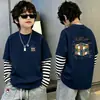Camiseta de manga larga para niño, top infantil 100% algodón, colección otoño 2026, informal, con rayas, patchwork, imitación de dos piezas, capa base para niños mayores