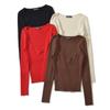 Comércio exterior atacado estilo europeu e americano 2025 primavera temperamento justo joker gola U costura flor tricô blusa feminina Z223067