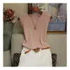 Camisola Talla Plus para Mujer con Base Blanca Corta de Punto Adelgazante Fina Top sin Mangas Versátil para Verano