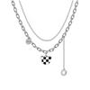 Collar de acero de titanio con tablero de ajedrez de oso para mujer, cadena para suéter de nicho hip-hop, diseño de accesorios versátiles de doble capa, no se decolora
