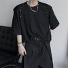 Camiseta de Diseño Sensorial con Forma de Hombro con Almohadilla de Hombro Manga Corta Primavera y Verano 2023 para Hombre y Mujer Casual Popular Color Sólido Camiseta Básica Cuello Redondo Camisa de Media Manga