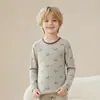 Camisa de otoño 100% algodón para niños, top fino cálido estampado de cuello redondo para niños, ropa interior antibacterial 7A para niñas, ropa para casa