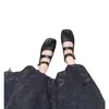 Versão em Couro Bovino, Novo Estilo Outono, Sapatos Baixos Mary Jane de Uma Tira com Bico Dividido, Sapatos Individuais Femininos em Couro Genuíno