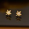 Arce ~ Pendientes de Hoja de Arce Chapados en Plata S925 Oro de 14K para Mujer Mini Exquisitos Versátiles Personalidad Pendientes con Diseño de Diamante
