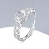 Anel S925 Prata Esterlina Completa 5mm Fundo Plano Base Vazia DIY Calcedônia Estilo Douyin Luxo Leve Treliça de Diamante Vazada Mapa Estelar