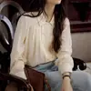 Camisa Retro Francesa Cor Abóbora para Mulheres no Início da Primavera, Nova Camisa de Botões Duplos com Elegante Top Interno de Manga Longa