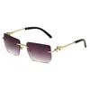 Nuevas Gafas de Sol de Metal de Moda Sin Marco con Borde Cortado y Decoración de Cabeza de Leopardo para Fotografía Callejera y Protección Solar