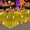 Cortina de Seda de Lluvia de Halloween 75*275cm Falda de Mesa Pegatina DIY Decoración de Mesa para Fiesta Calabaza Fantasma Borla Cortina de Mesa
