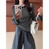 Suéter de punto con diseño estilo coreano, bloques de color, rayas y manga de campana para mujer, nuevo estilo Otoño/Invierno, temperamento, versátil, top básico de punto
